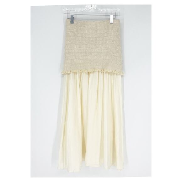 NEW ZARA Mixed Media Pull On Maxi Skirt S Cream - Picture 2 of 6